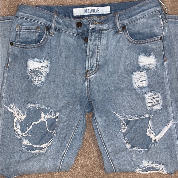 Brandy Melville Denim - Brandy Melville Torn crop roll jeans